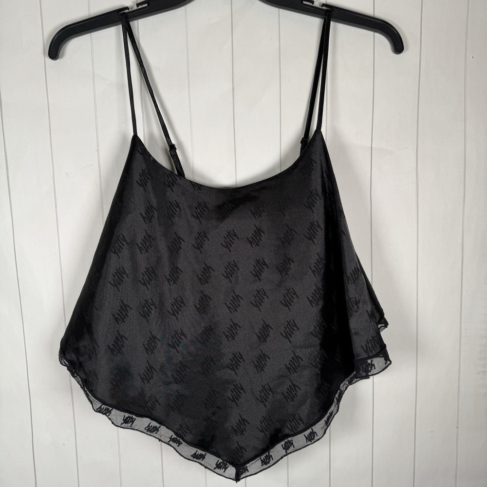 Yitty Black Satin Logo Print A-line Crop Tank Top Sexy Loungewear Sleepwear 1X